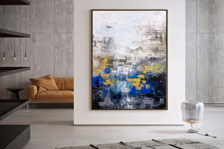 Ocean Elegance – Blue & Gold Abstract Canvas Painting