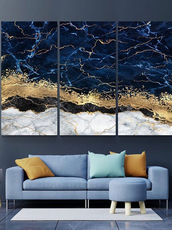 Ocean Luxe – Blue & Gold Abstract Canvas