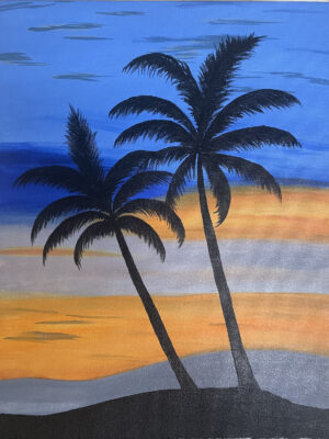 Tropical Sunset Serenity – Palm Tree Canvas Painting