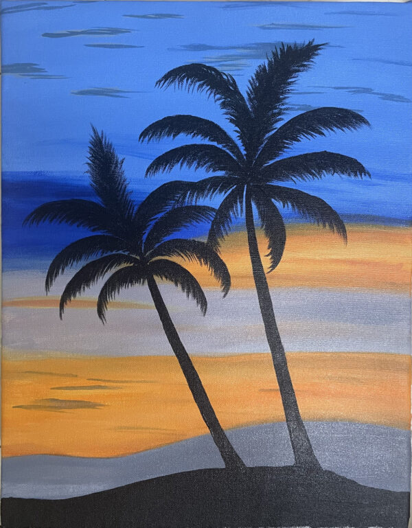 Tropical Sunset Serenity – Palm Tree Canvas Painting